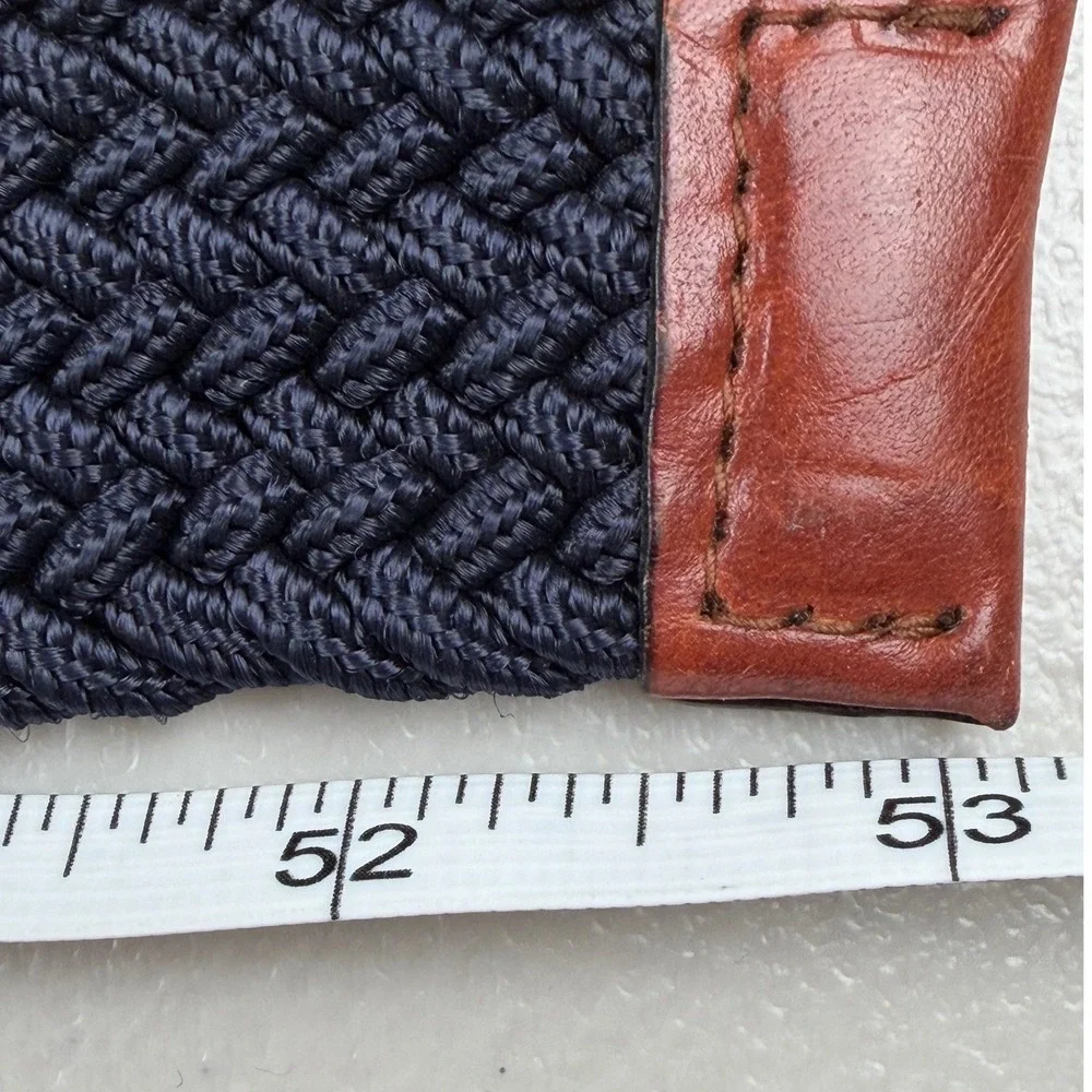 Original Penguin Mens Braided Elastic Belt Navy Blue Brown Leather HN86100 30-32